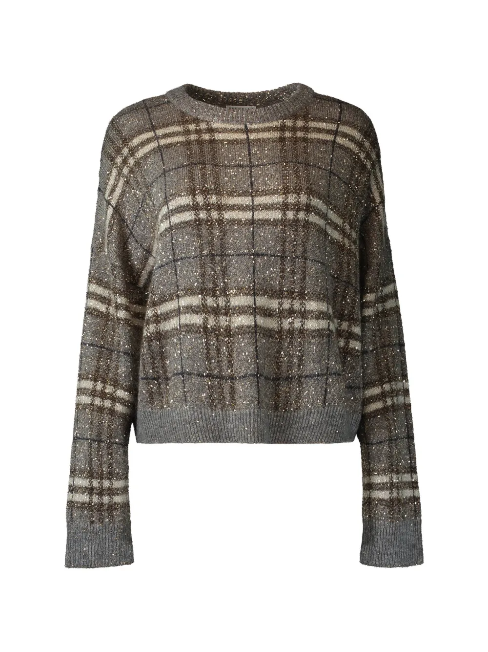 Brunello Cucinelli sequin-embellished plaid sweater - Grigio