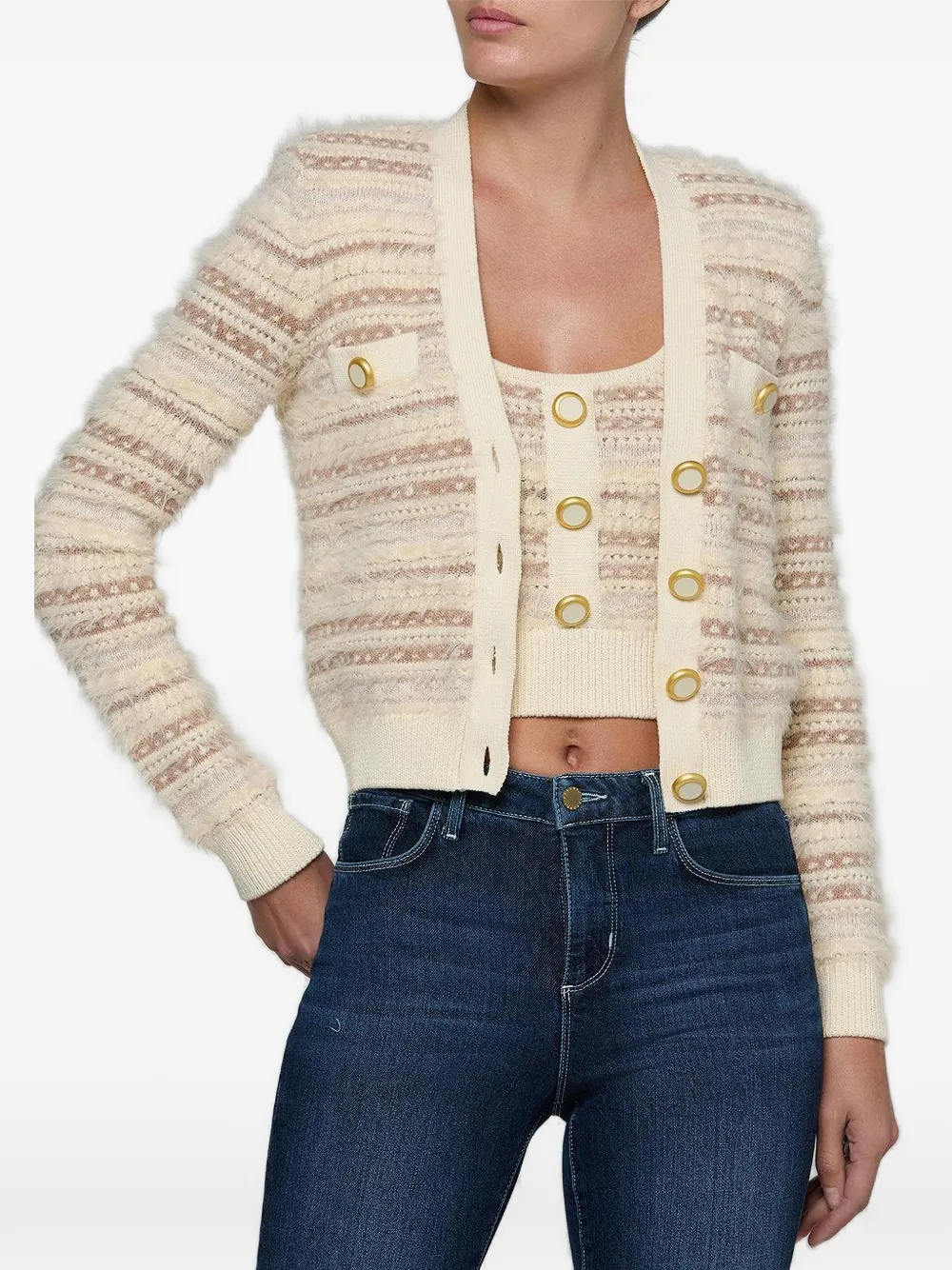 L'Agence Ariadne Cardigan aus gestreiftem Eyelash-Strick - Nude