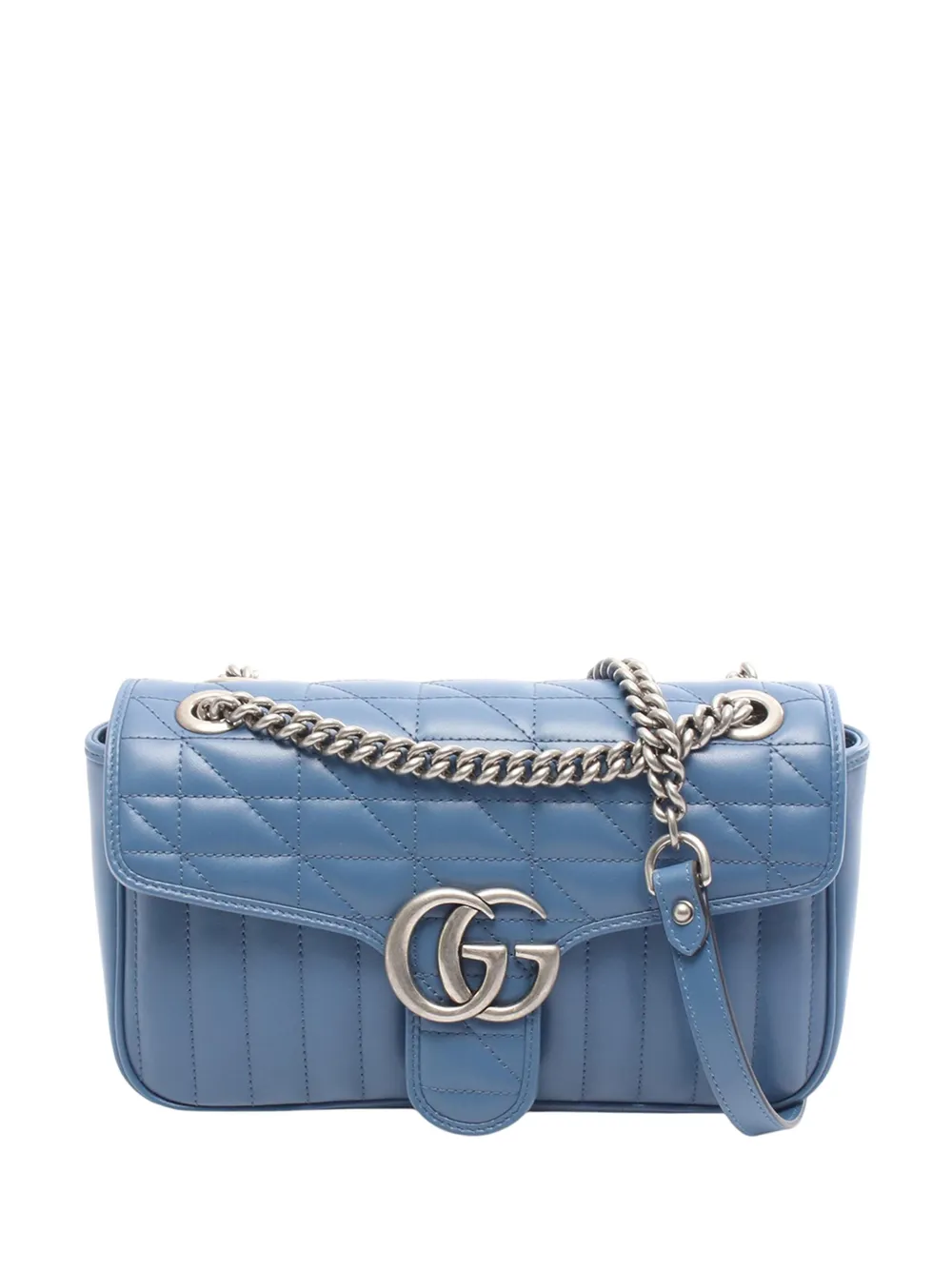 Gucci Pre-Owned Borsa a spalla GG Marmont media matelassé in velluto 2015-2026 - Blu