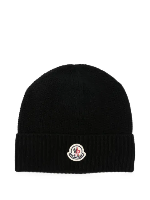 Moncler logo-patch ribbed-knit beanie hat