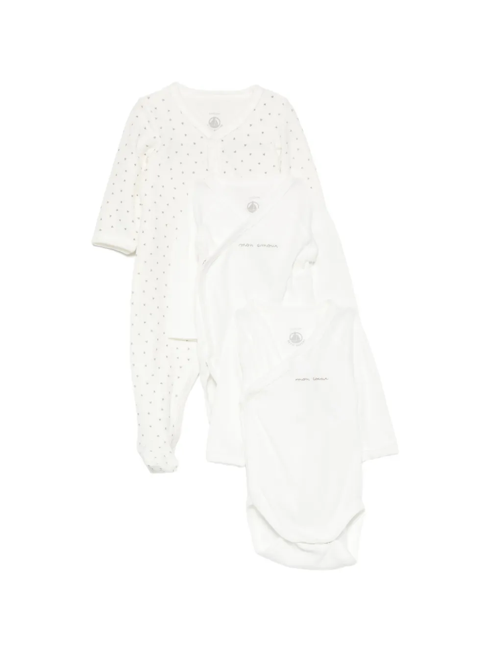 Petit Bateau heart-print wrap-front body and pajamas set - Bianco