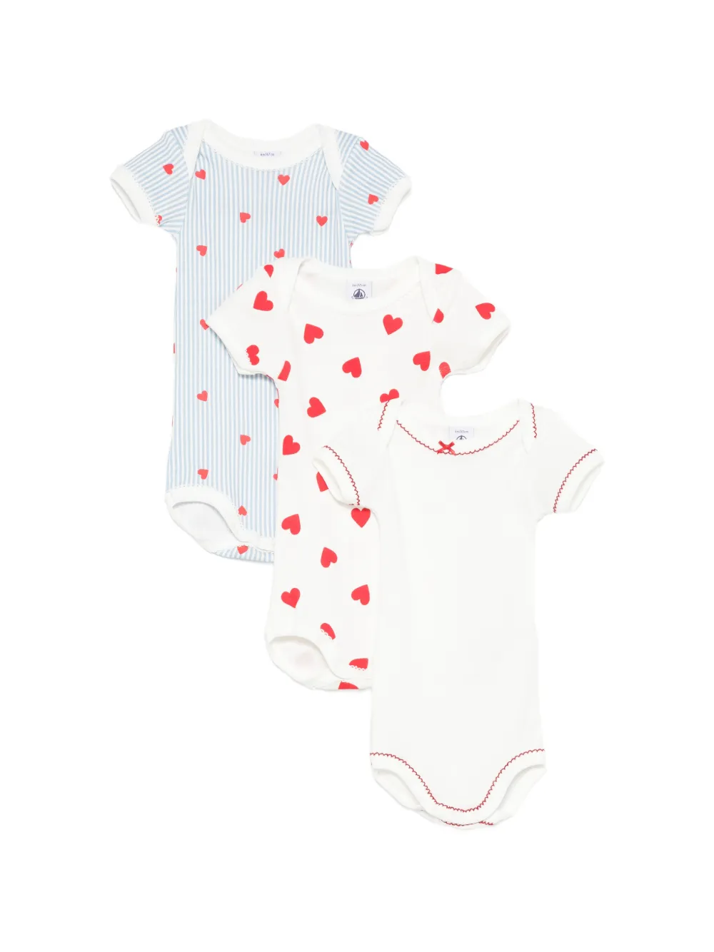Petit Bateau heart-print striped body (set of three) - Blu