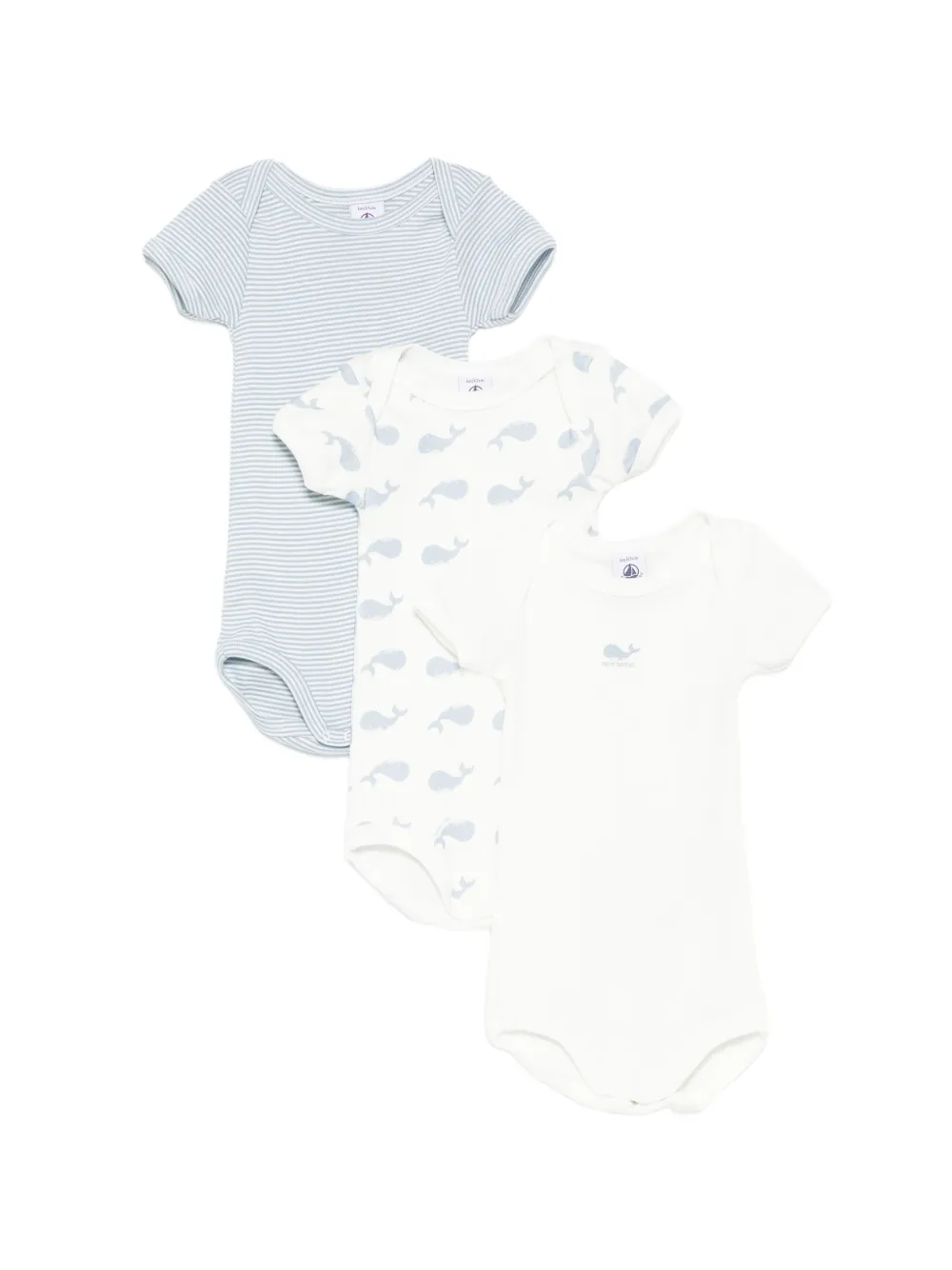 Petit Bateau whale-print striped body (set of three) - Blu