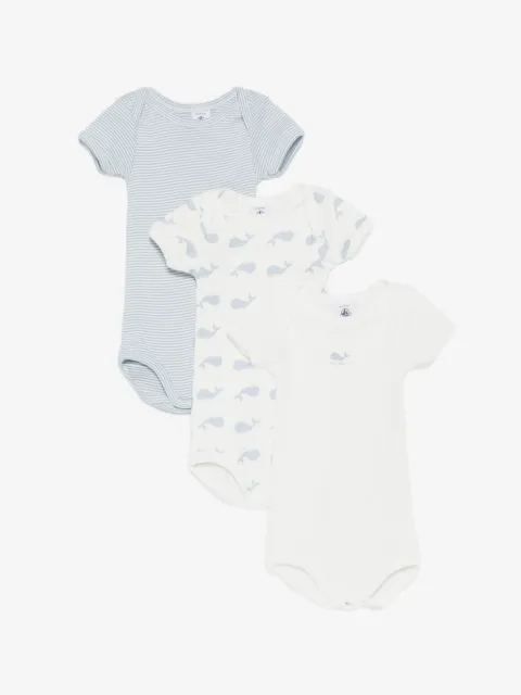 Petit Bateau stribet body med hvaltryk (sæt med tre)