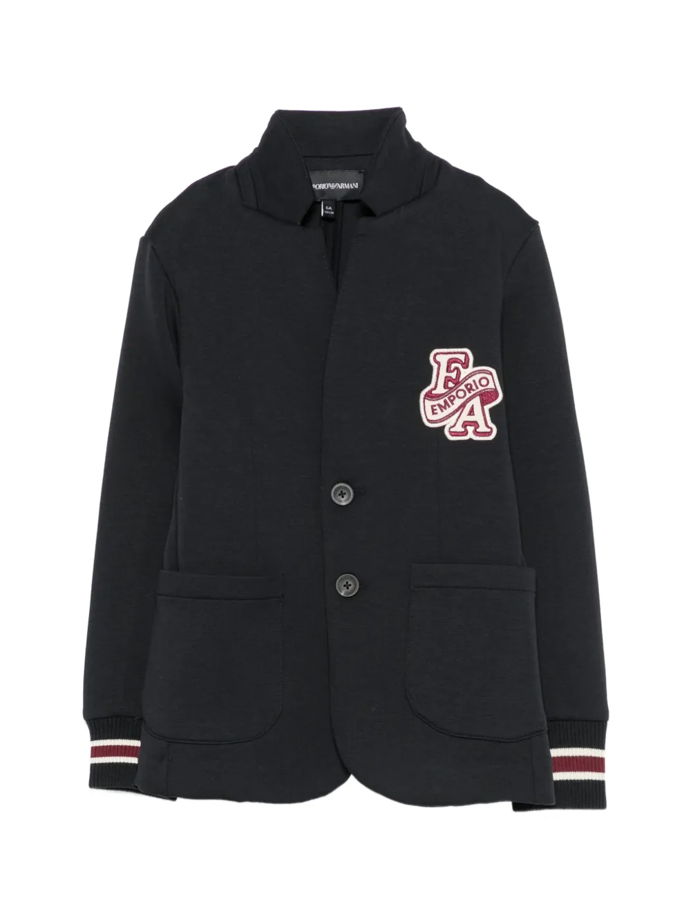 Emporio Armani Kids logo-patch ribbed-cuff blazer - Blu