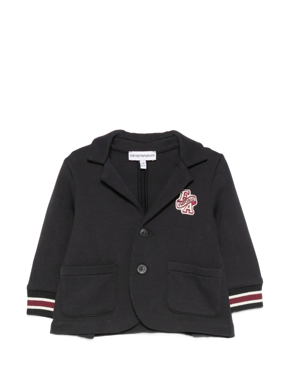Emporio Armani Kids logo-patch striped-cuff jacket - Nero