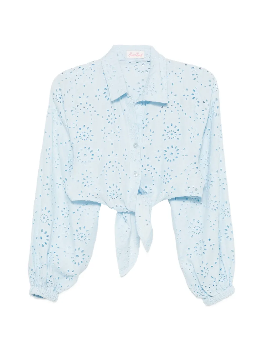 Mc2 Saint Barth Febby Broderie-anglaise Tie-fastening Blouse In Blue