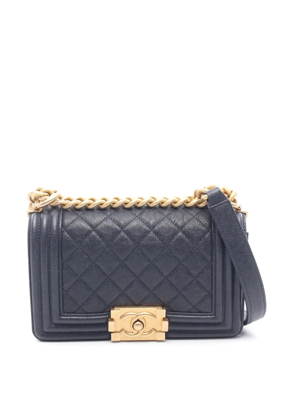 CHANEL Pre-Owned Borsa a spalla Boy piccola in pelle Caviar trapuntata con battente 2019 - Blu