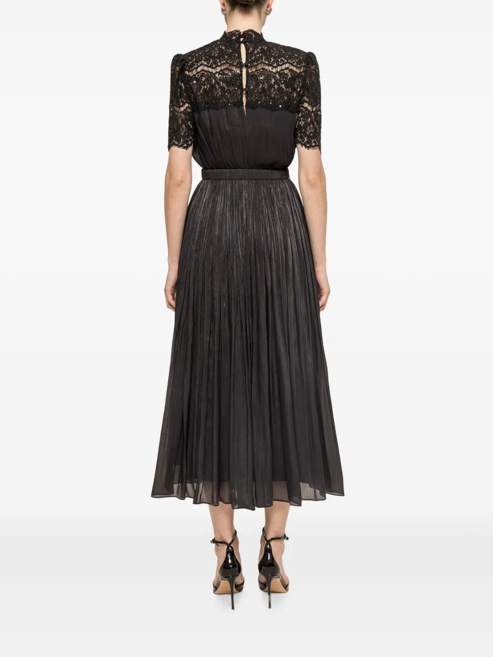 NISSA Chiffon maxi-jurk met kanten vlak Zwart