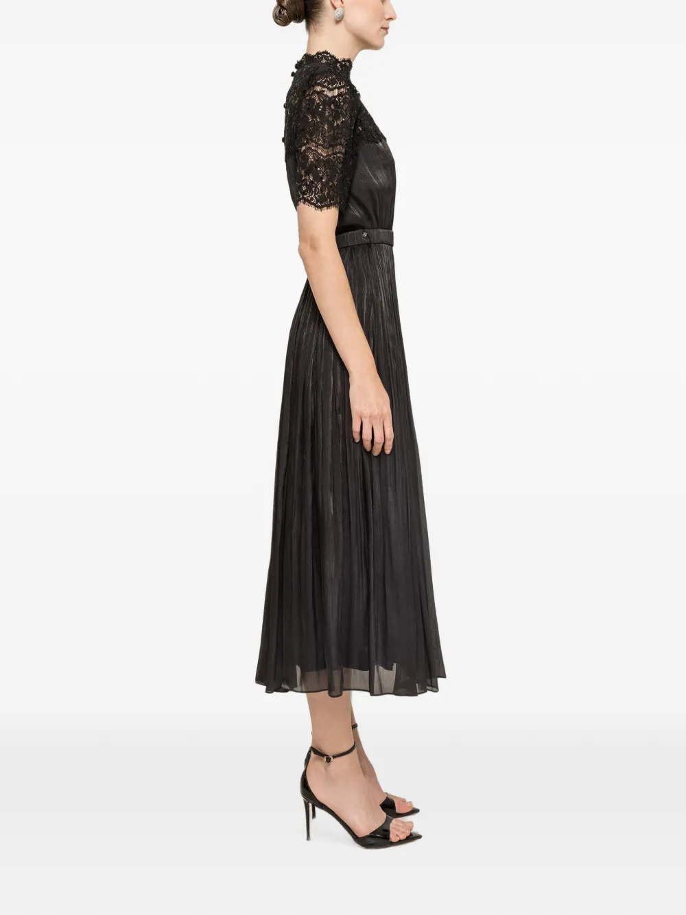 NISSA Chiffon maxi-jurk met kanten vlak Zwart