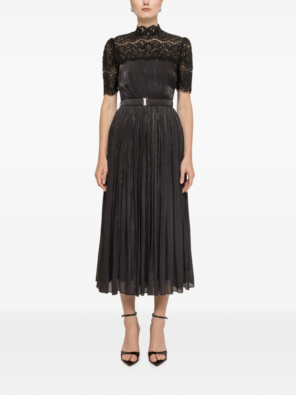 NISSA Chiffon maxi-jurk met kanten vlak Zwart