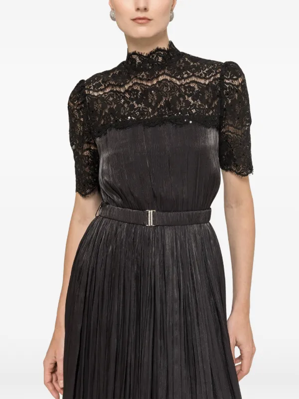 NISSA lace-panel Chiffon Midi Dress | Black