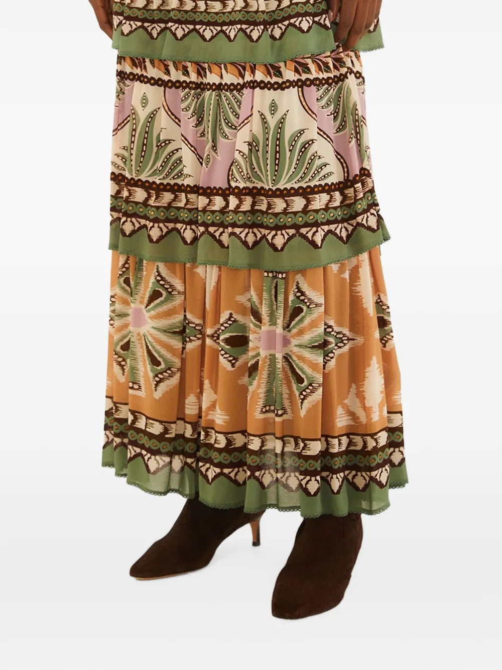 FARM Rio tiered foliage-print maxi skirt Oranje