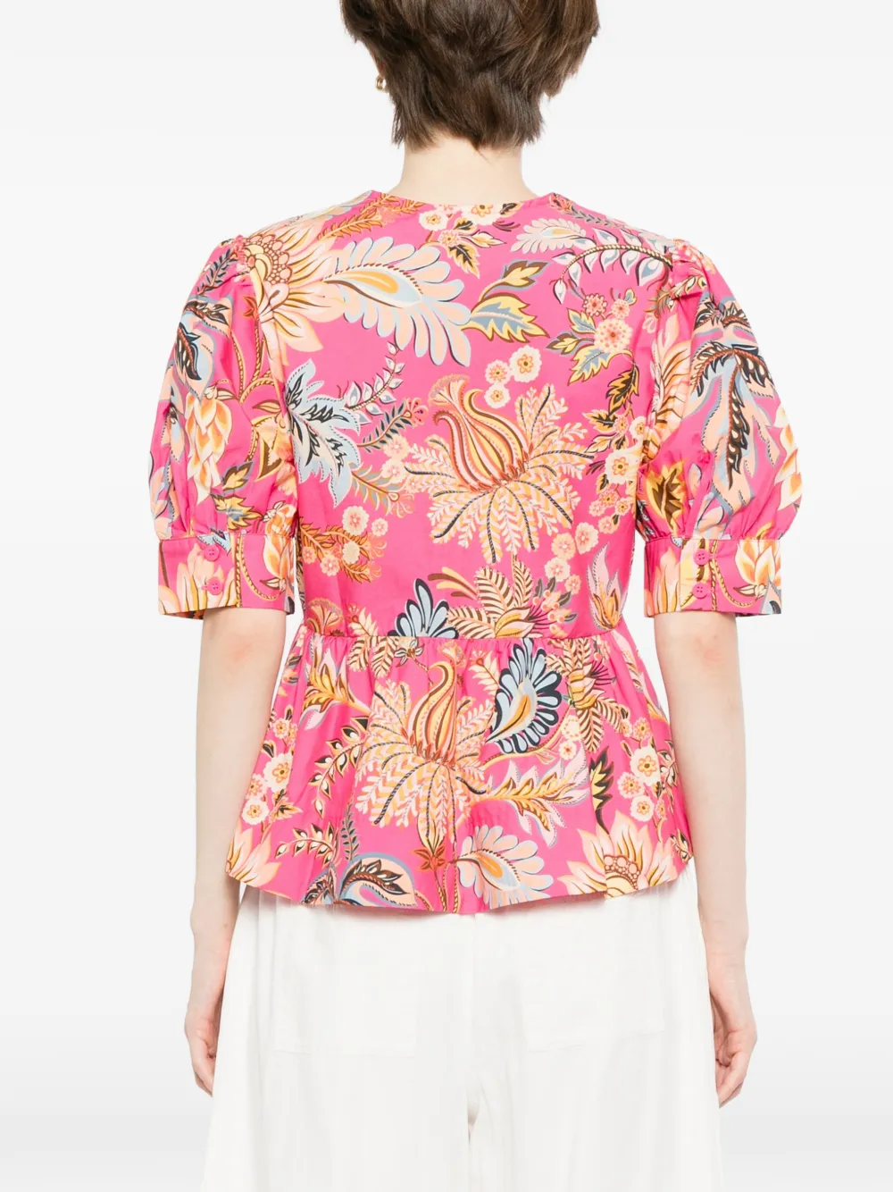 FARM Rio Ligia katoenen blouse met pofmouwen en bloemen Roze