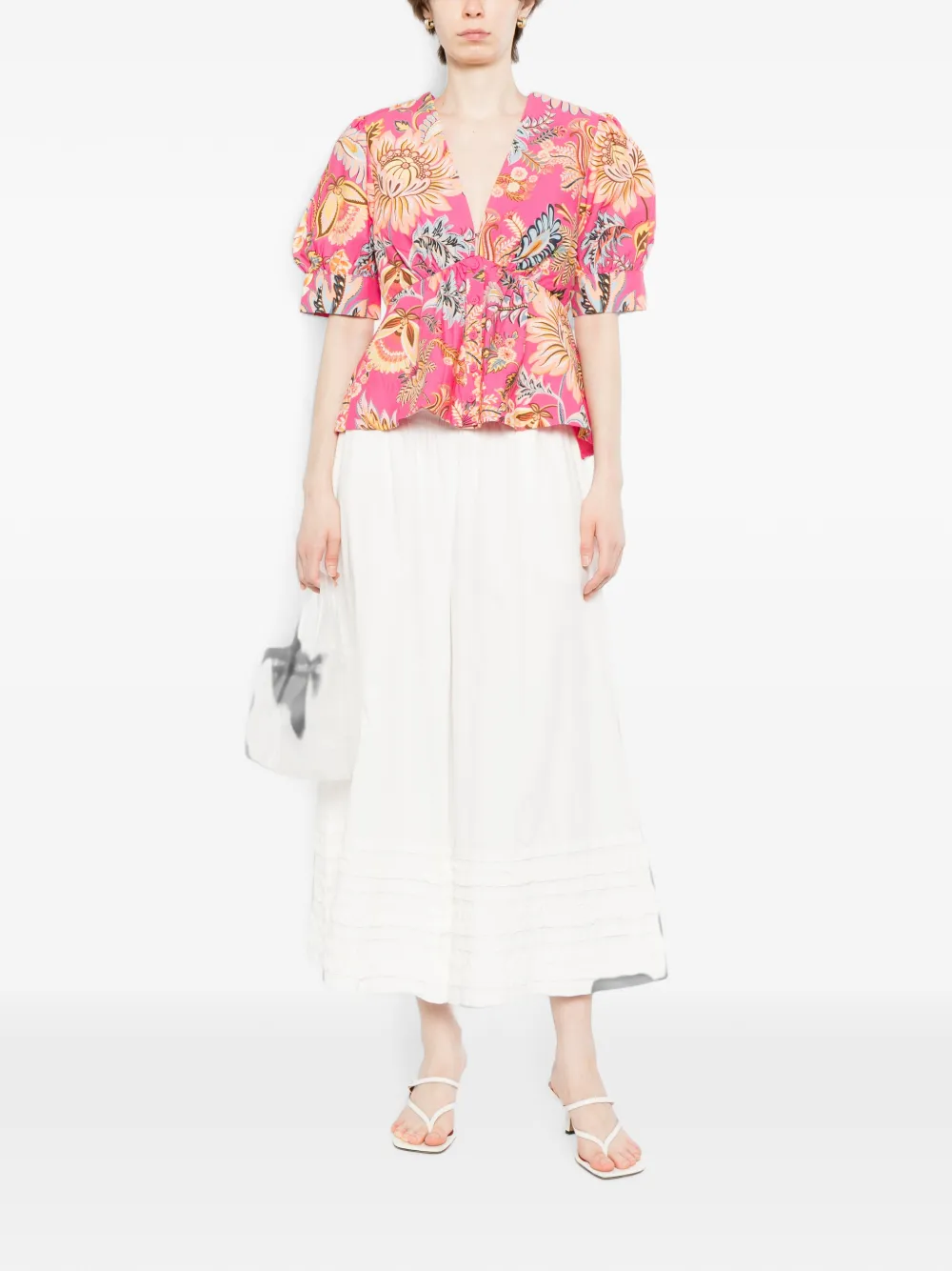 FARM Rio Ligia katoenen blouse met pofmouwen en bloemen Roze
