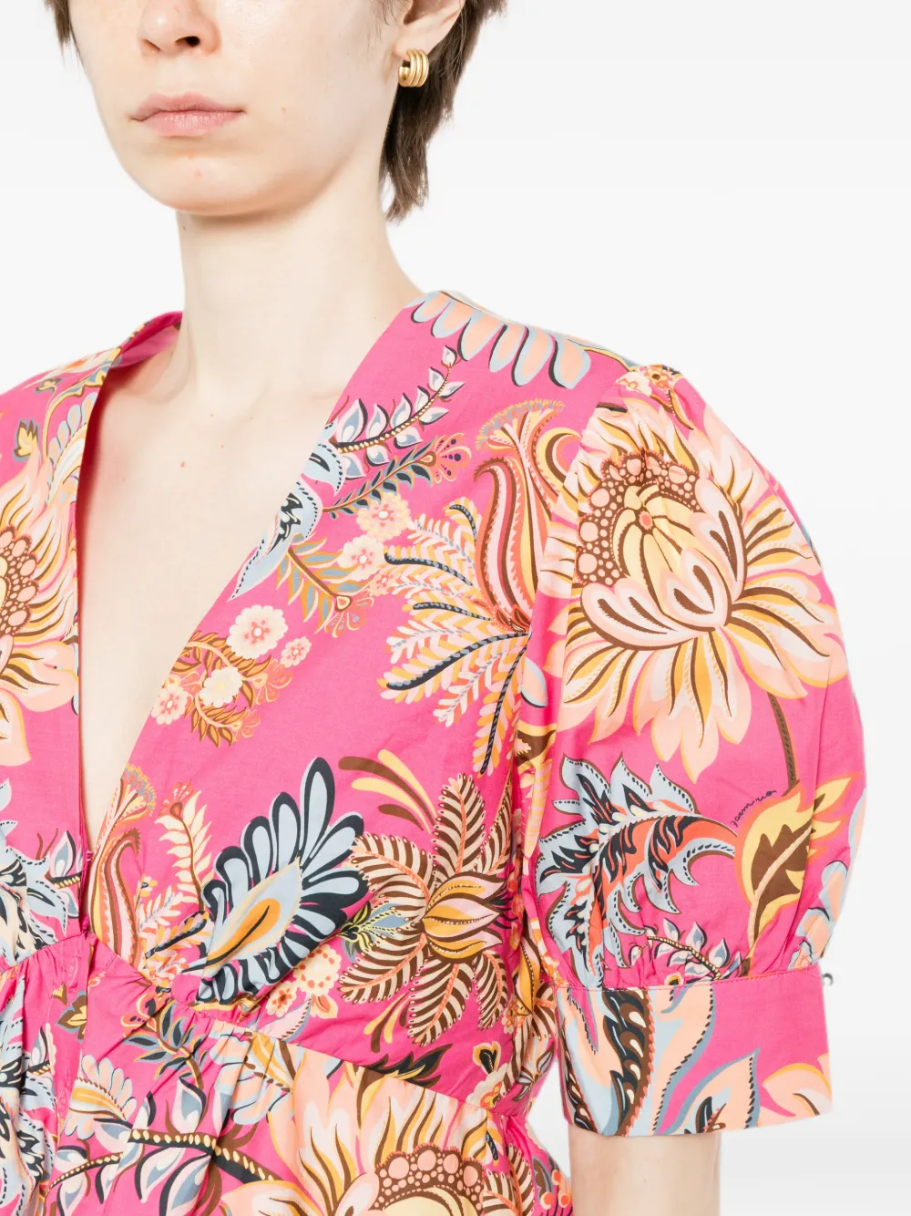 FARM Rio Ligia katoenen blouse met pofmouwen en bloemen Roze