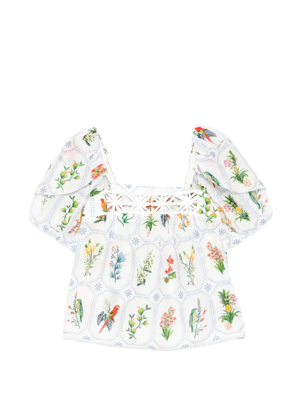 FARM Rio Tropical Porcelain puff-sleeve blouse - Bianco