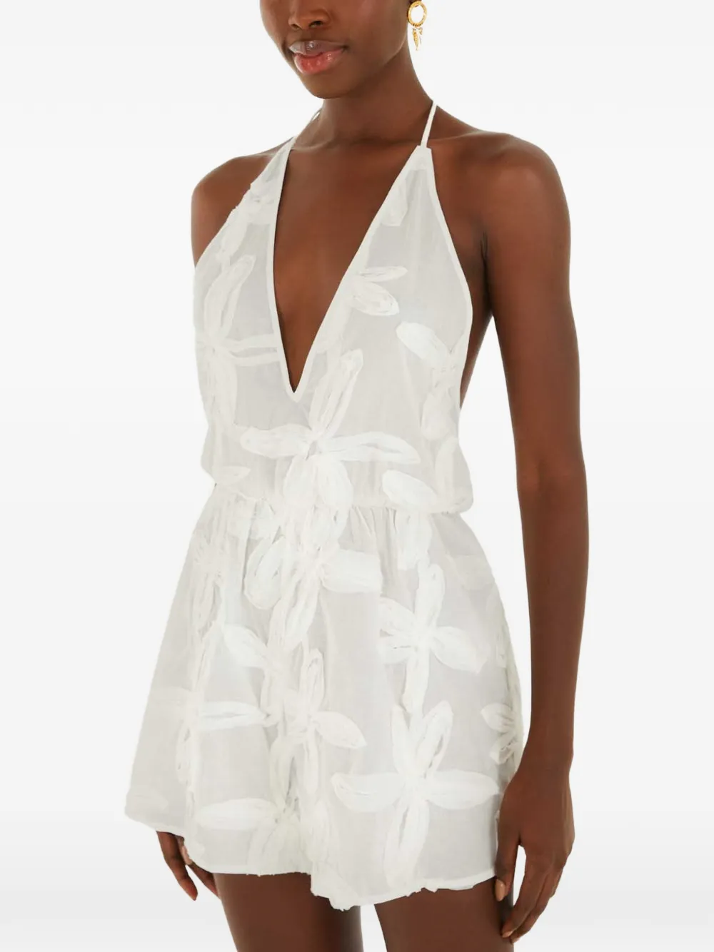 FARM Rio floral-appliqué halterneck playsuit - Bianco