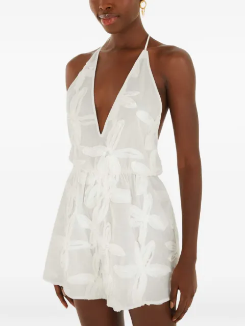 FARM Rio floral-appliqué halterneck playsuit