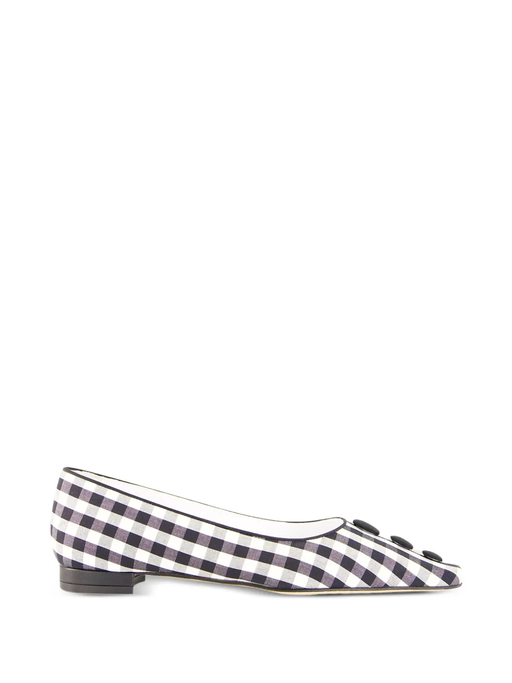 Manolo Blahnik Alexa gingham button-detail flat pumps Wit