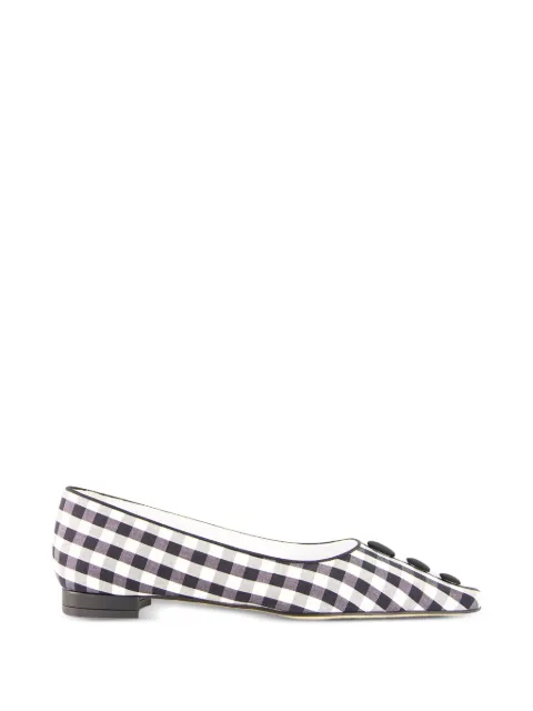 Manolo Blahnik Alexa gingham button-detail flat pumps