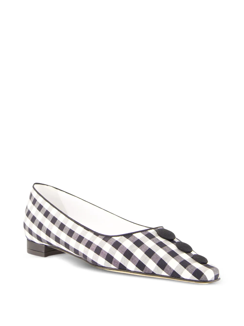 Manolo Blahnik Alexa gingham button-detail flat pumps Wit