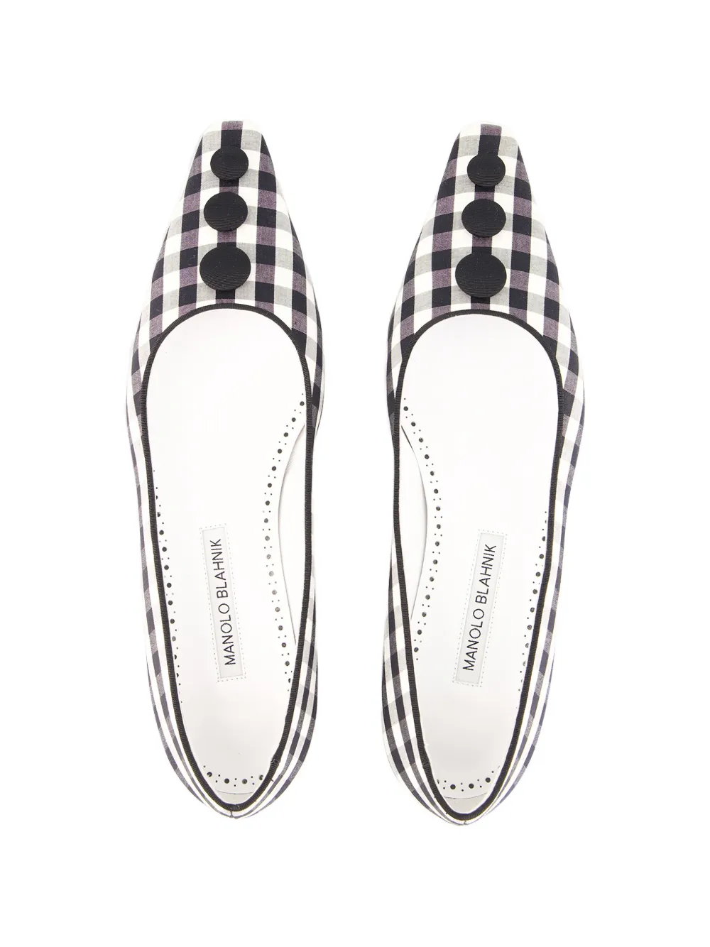 Manolo Blahnik Alexa gingham button-detail flat pumps Wit