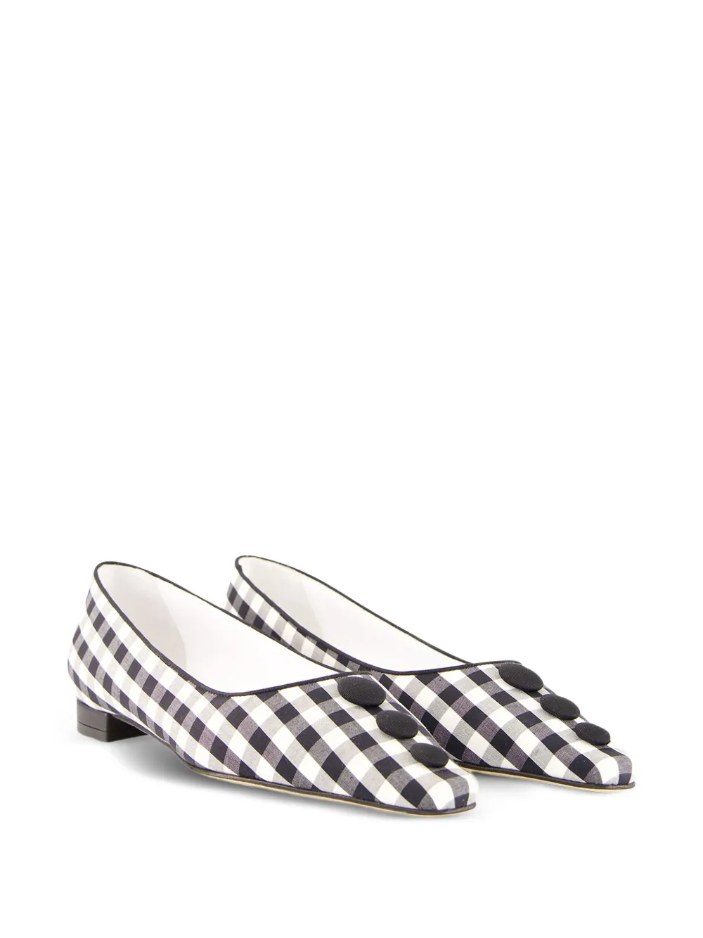 Manolo Blahnik Alexa gingham button-detail flat pumps Wit