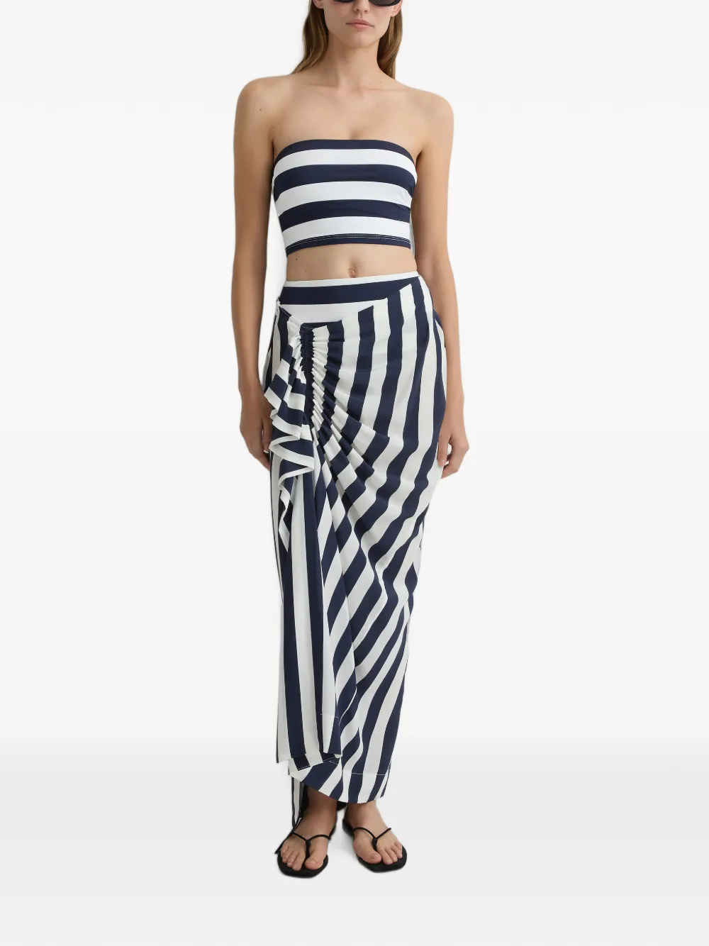 BONDI BORN Stella gestreepte bandeau bikinitop Blauw