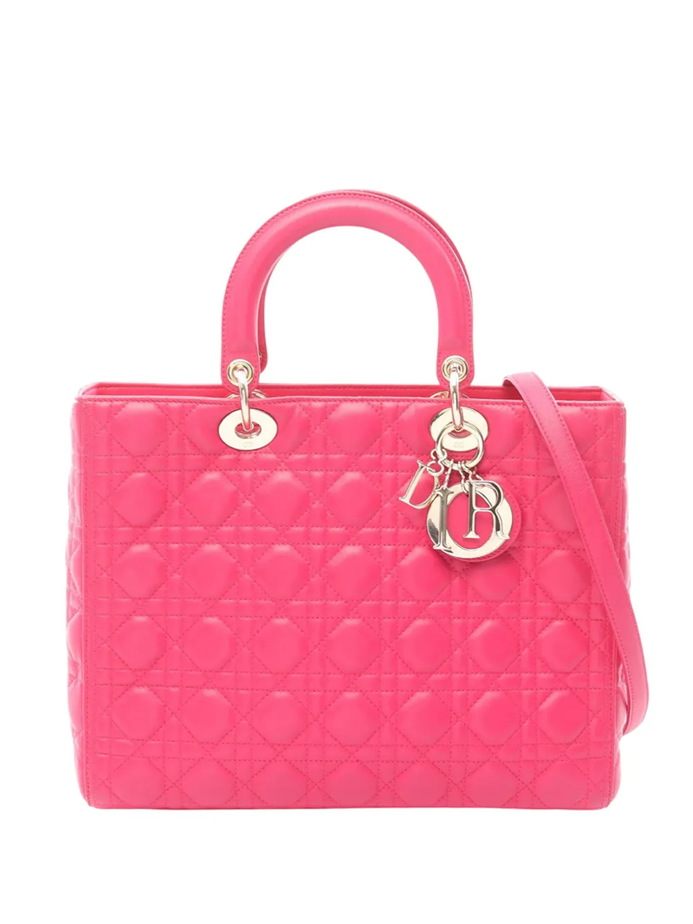 Christian Dior Pre-Owned Borsa a tracolla Lady Dior grande in pelle di agnello con motivo Cannage 2000-2026 - Rosa
