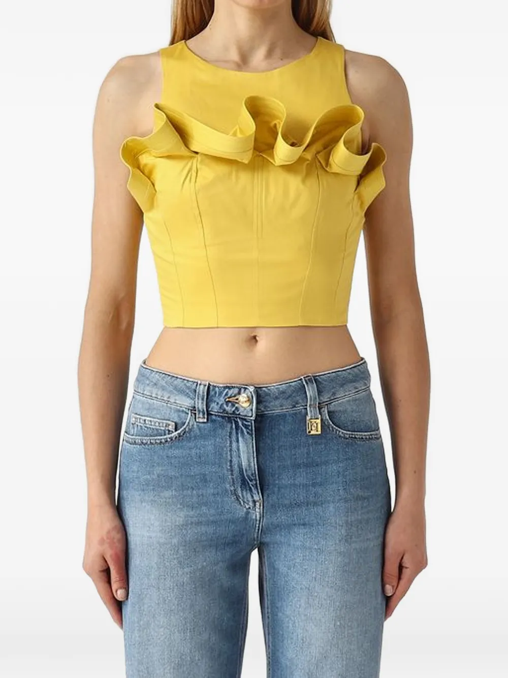 Elisabetta Franchi ruffled cropped blouse - Giallo
