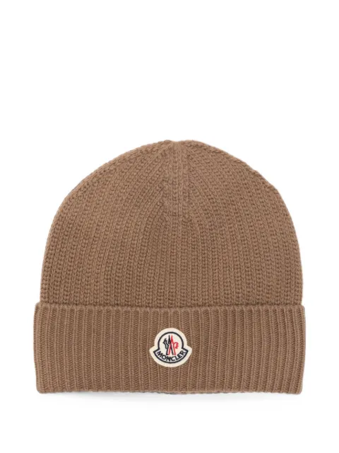Moncler logo-patch ribbed-knit beanie hat