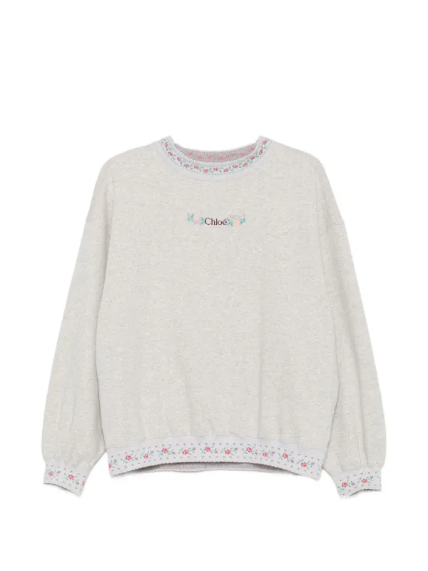 Chloé Floral-embroidered Logo-print Sweater in Grey