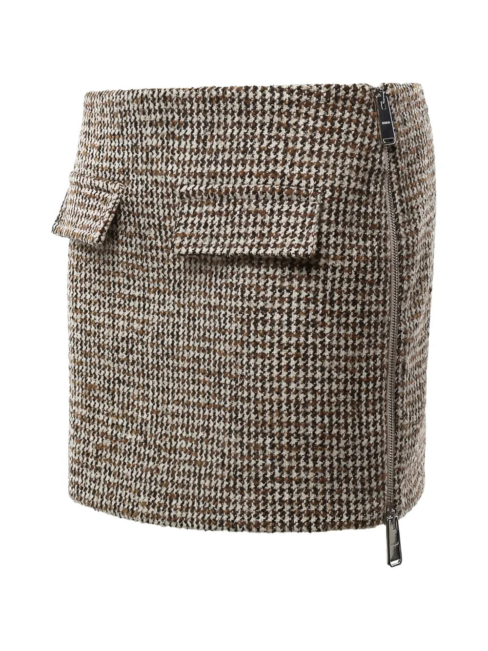DONDUP Rok met klepzak en pied-de-poule print Bruin