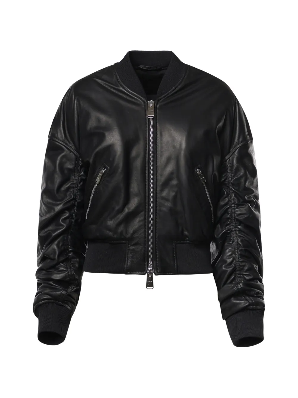 DONDUP ruched leather bomber jacket - Nero