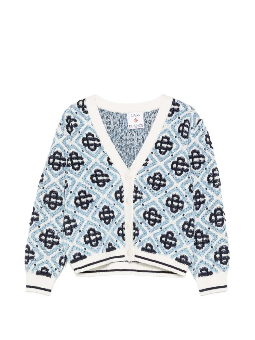 CASABLANCA KIDS monogram-pattern jacquard cardigan - Bianco