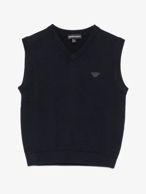 Emporio Armani Kids ロゴパッチ Vネック トップ