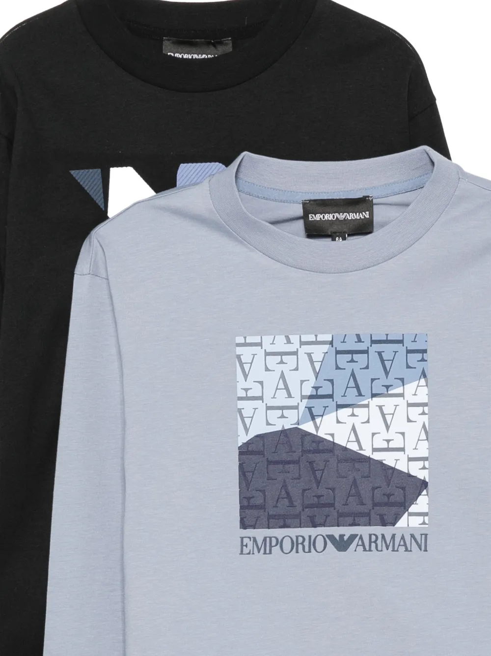 Emporio Armani Kids Twee T-shirts met lange mouwen en logo-print Zwart