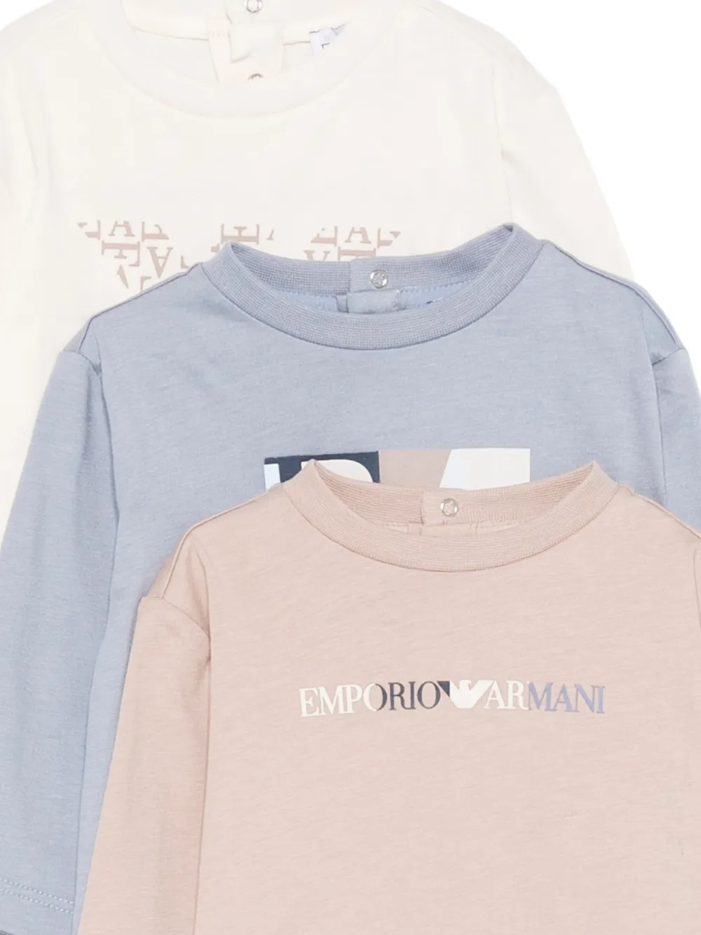 Emporio Armani Kids Drie T-shirts met lange mouwen en logo-print Beige