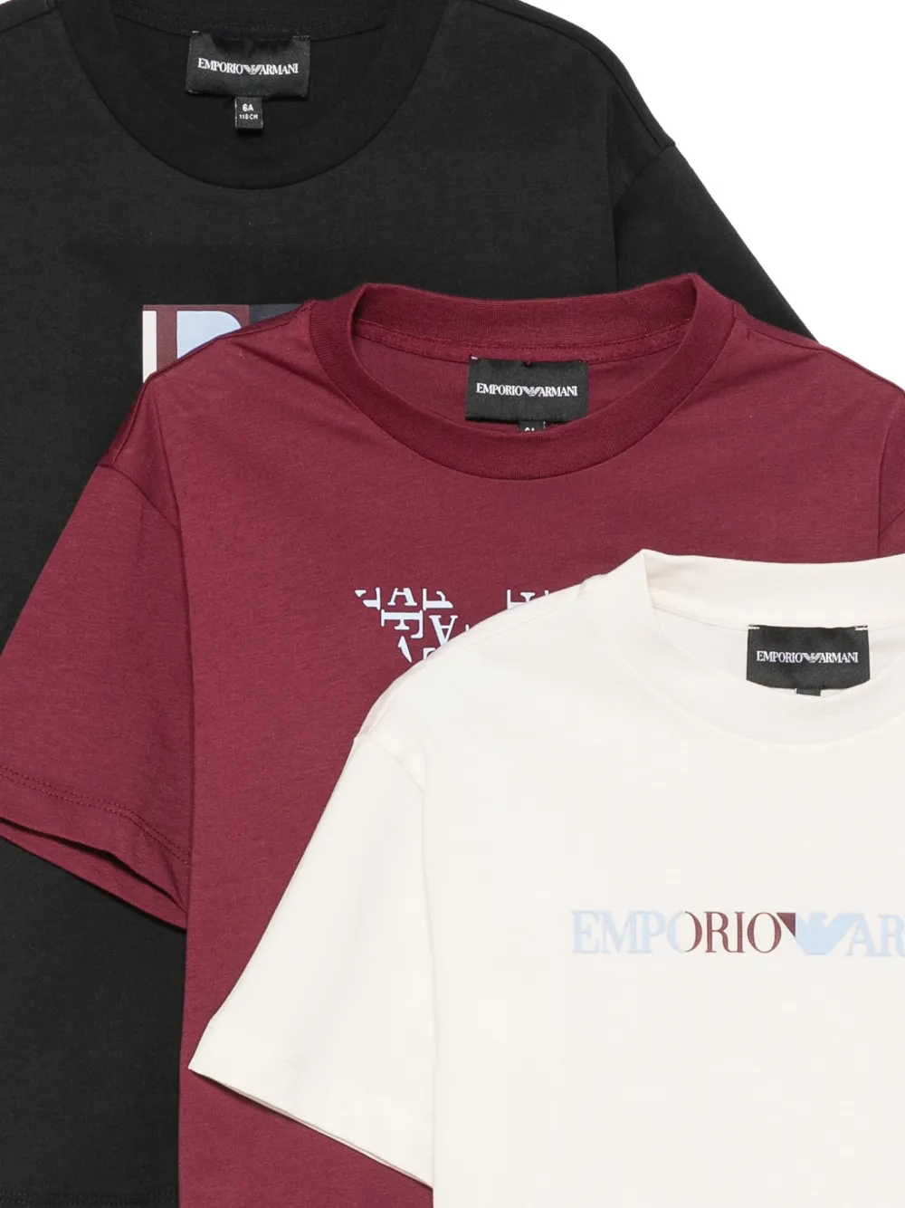 Emporio Armani Kids Drie katoenen-jersey T-shirts met logo-print Zwart