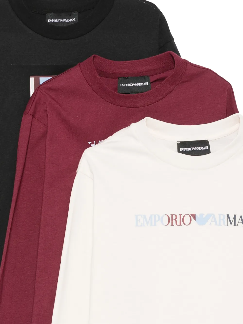 Emporio Armani Kids Drie T-shirts met lange mouwen en logo-print Zwart