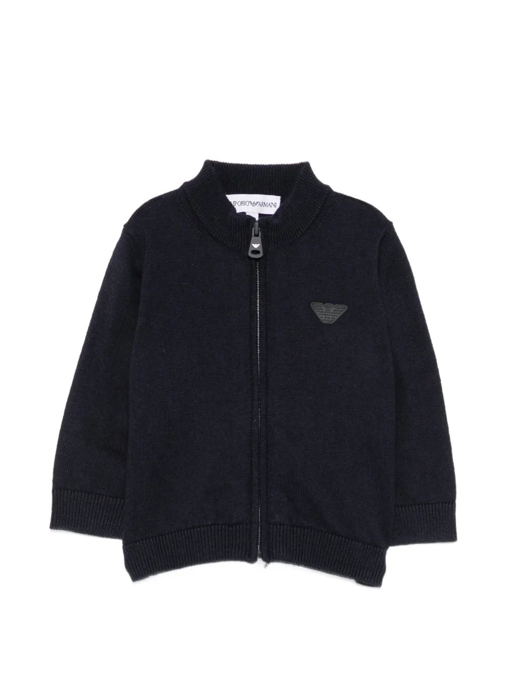 Emporio Armani Kids logo-patch zip-up cardigan - Blau