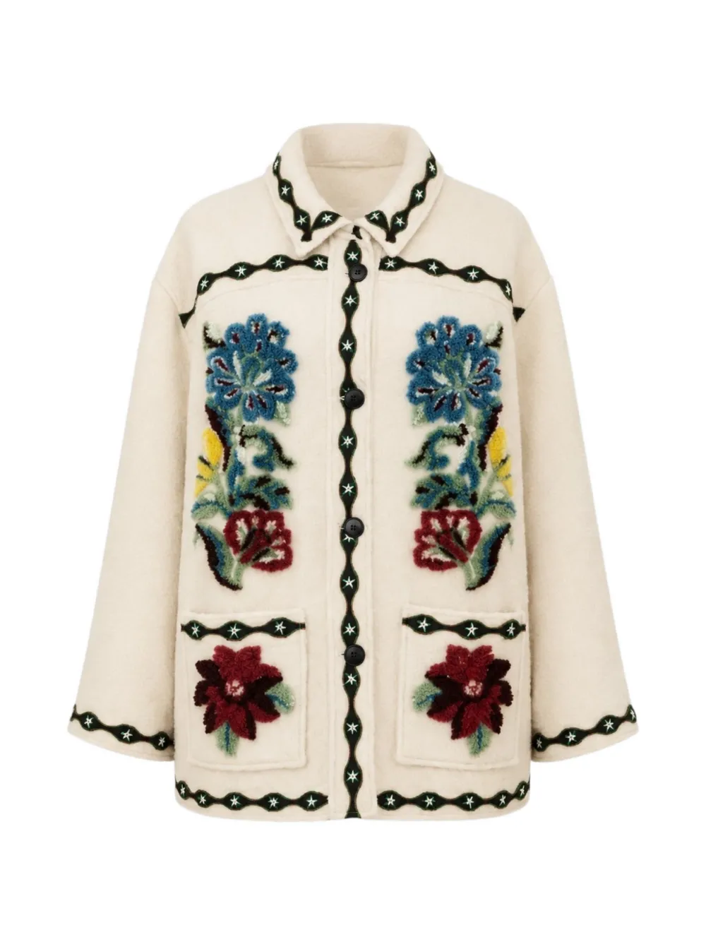 FARM Rio floral-embroidered button-up jacket