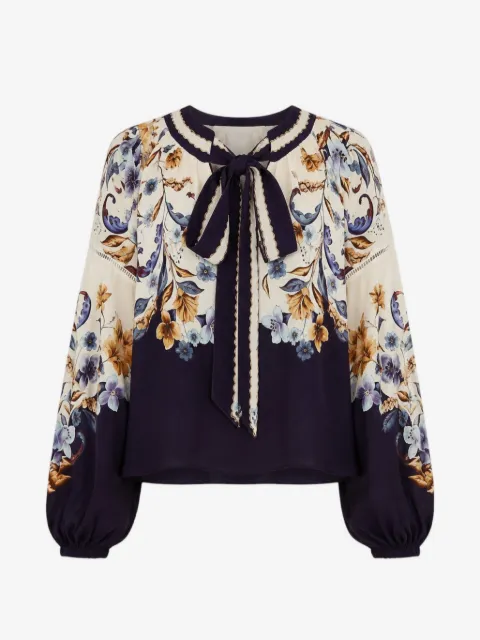 FARM Rio floral-print tie-neck blouse
