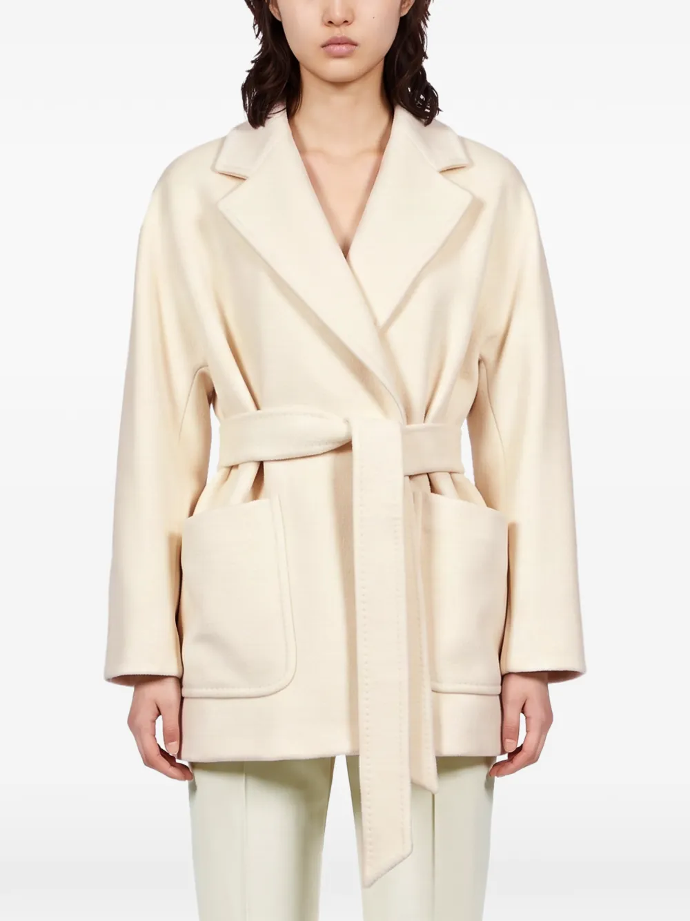 Tagliatore Denise belted notch-lapels coat Beige