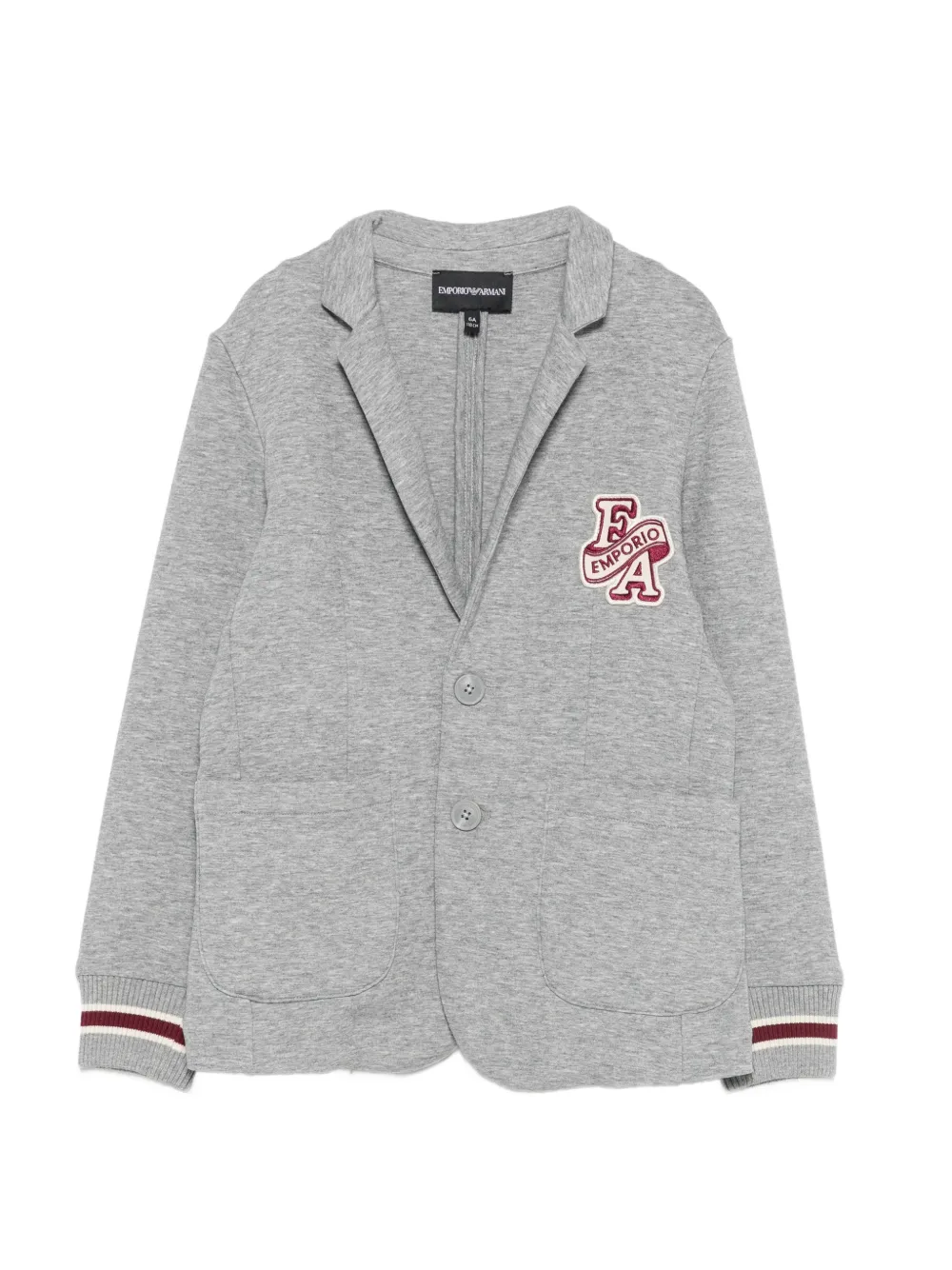 Emporio Armani Kids logo-patch striped-trim blazer - Grigio