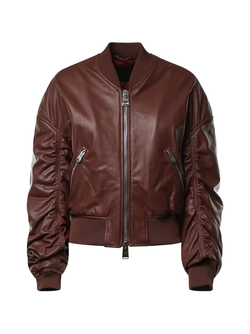 DONDUP ruched leather bomber jacket - Marrone
