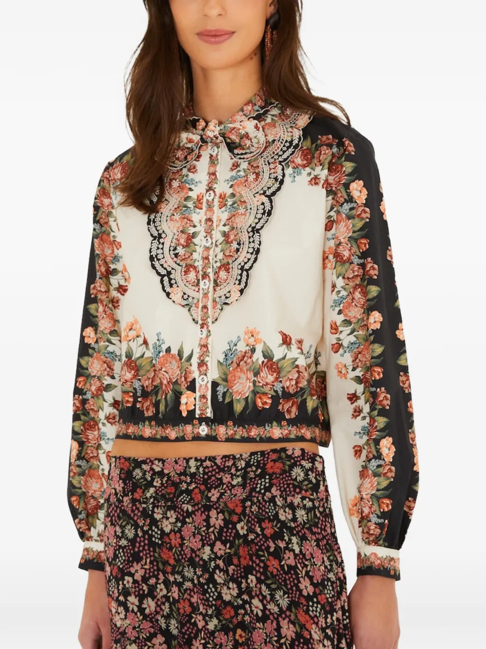 FARM Rio Blouse met bloemenprint en ruches Beige