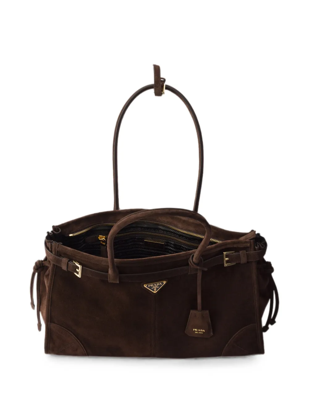 Prada Bonnie grote suède handtas Bruin