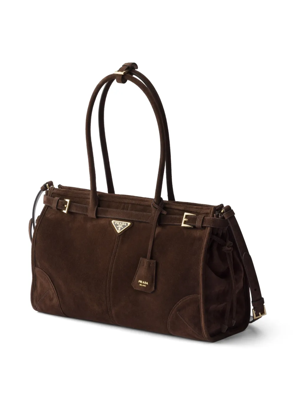 Prada Bonnie grote suède handtas Bruin